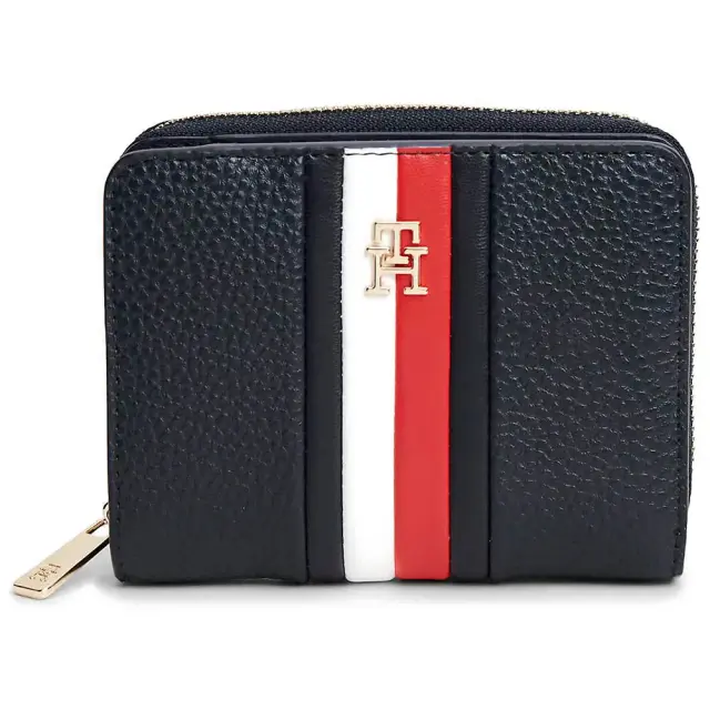 Tommy Hilfiger Γυναικείο Μεσαίο Πορτοφόλι TH Icon Medium Zip-Around With Flap Corp Σκούρο Μπλε