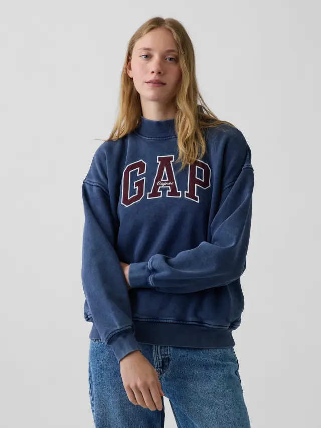 Γυναικείο Φούτερ VintageSoft Oversized Γραμμής Mockneck με Λογότυπο Navy blue - S/M