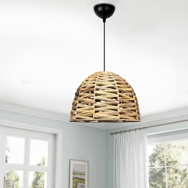 Φωτιστικό οροφής Kimi Megapap E27 wicker μονόφωτο χρώμα φυσικό Ø30x80εκ. 2