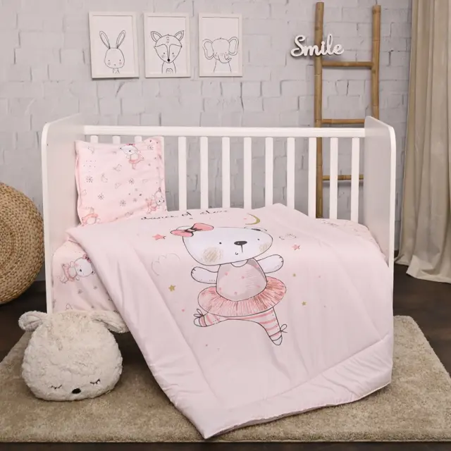 Σετ προίκας μωρού για κούνια "COSY" 3 τμχ Ballerina bear pink Ροζ
