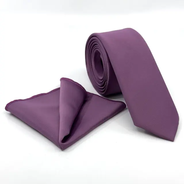 Μωβ Magenta Γραβάτα Σατέν Ματ 6,5 cm με Ασορτί Μαντήλι