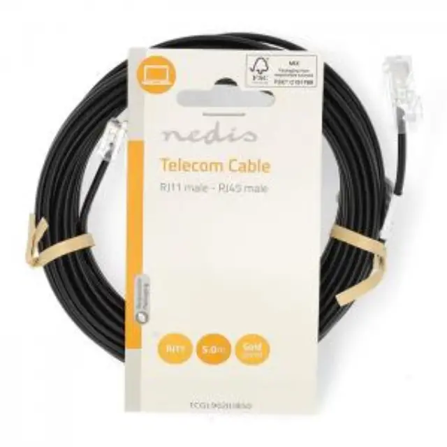 Καλώδιο επέκτασης τηλεφώνου, RJ11 αρσ. - RJ45 αρσ., 5.00m σε μαύρο χρώμα. 3