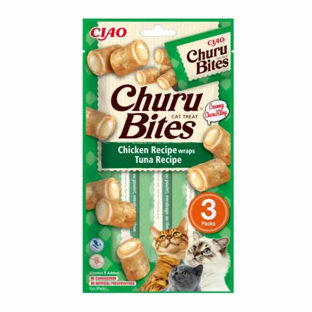 Ciao Churu Bites Λιχουδιά σε Ρολάκια με Γεύση Κοτόπουλο & Τόνο για Γάτες (3x10gr) Μονόχρωμο