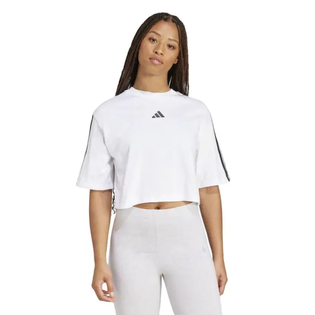adidas Essentials 3-Stripes Γυναικεία Μπλούζα Βαμβακερή Λευκή JD4999 - XS