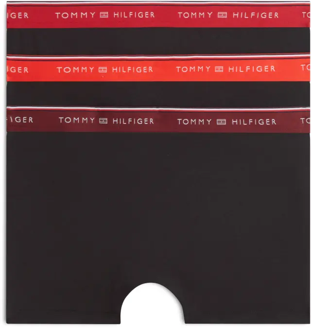 Tommy Hilfiger Ανδρικό Boxer Global Stripe Logo Waistband Trunks - Τριπλό Πακέτο, Χρώμα Blk-Fire Red-Burgundy-Medium Red