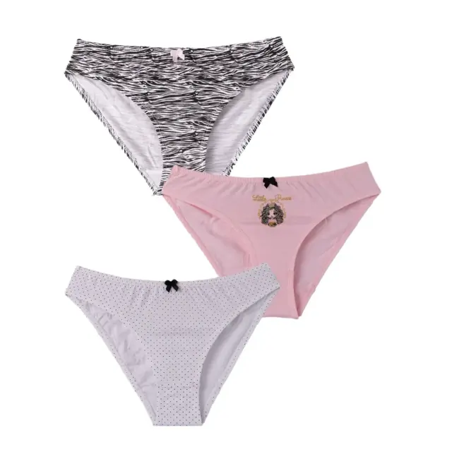 Minerva Παιδικό Slip Κορίτσι Zebra Dots - Τριπλό Πακέτο, Χρώμα Ροζ-Λευκό-Μαύρο