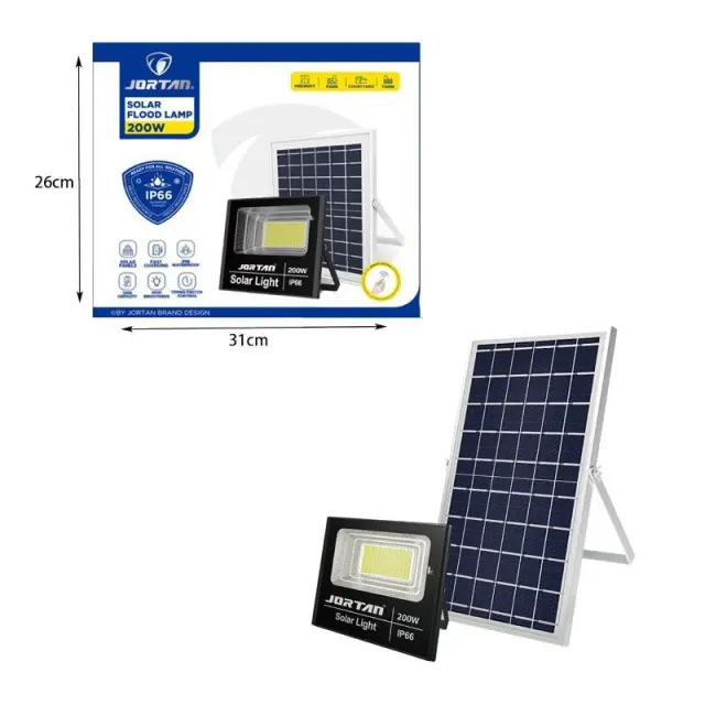 Jortan Ηλιακός Προβολέας Με Τηλεχειριστήριο LED 200W IP66- Solar Flood Lamp 0274005 2