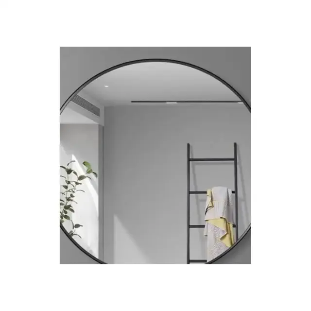 Στρογγυλός Καθρέφτης Μπάνιου 60x60cm Μαύρο Πλαίσιο, Minimal Design Τοίχου