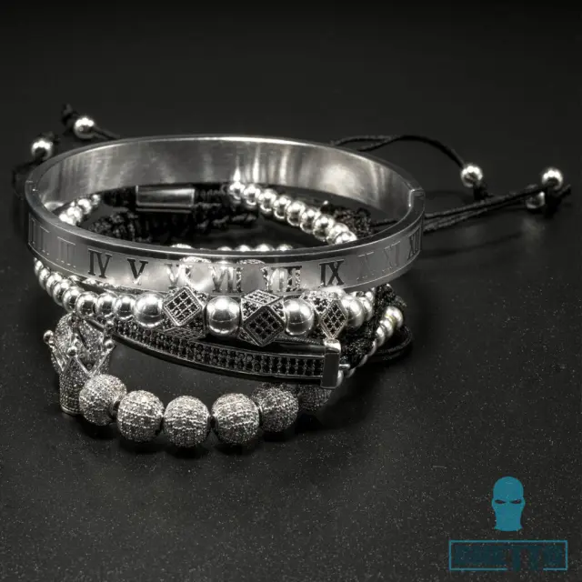 Ghetto Bracelet Set / 4Pcs Stainless Steel Silver