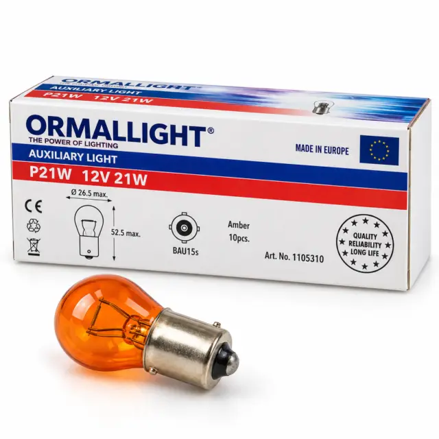 Λάμπα Μονοπολική με Κάλυκα Πορτοκαλί PY21W 12V Ormalight