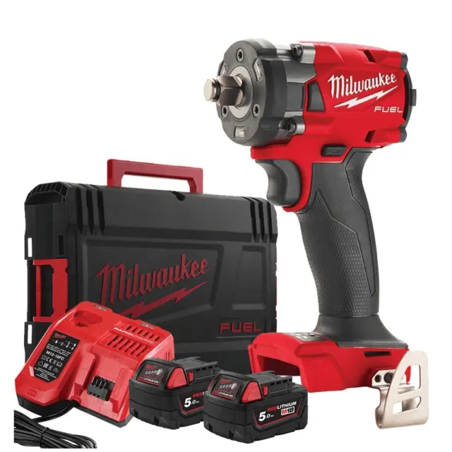 Milwaukee 4933478444 - Συμπαγές Μπουλουνόκλειδο Μπαταρίας 18V, M18 FIW2F12-502X με Δαχτυλίδι Συγκράτησης με 2 Μπαταρίες 5Ah (2x 5Ah) + Φορτιστή σε Βαλίτσα Μεταφοράς