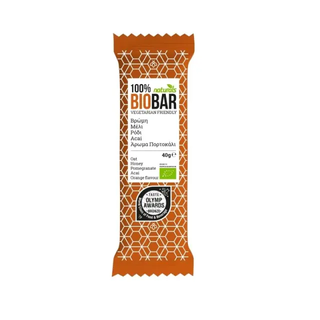 Naturals Βιολογική BioBar Μπάρα Βρώμης με Μέλι, Ρόδι, Αcai & Πορτοκάλι 40gr