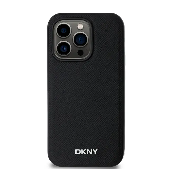 DKNY PU Leather Silver Metal Logo Magsafe Case for iPhone 14 Pro Black 2