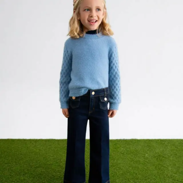 Mini 2 έως 10 ετών Παντελόνι denim palazzo τζιν σκούρο