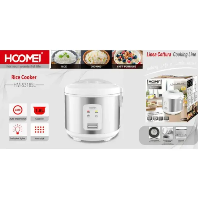 Hoomei Βραστήρας Ρυζιού 700W Χωρητικότητας 1.8lt Άσπρος HM-5318SL 2