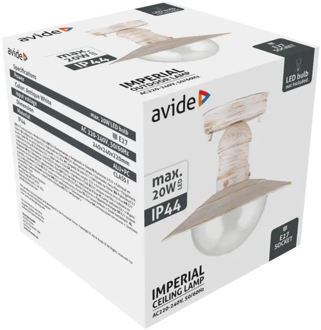 Avide Εξωτερικό Φωτιστικό Οροφής Imperial 1xE27 IP44 Αντίκα Λευκό 15.001.1528 3