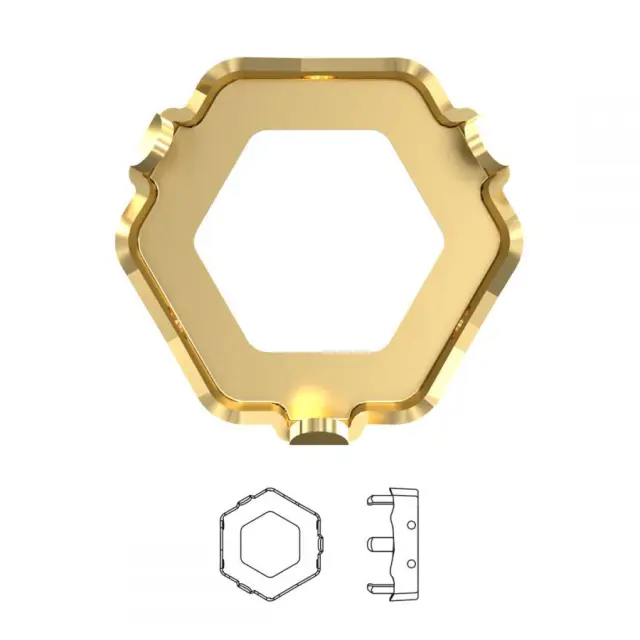 Καστόνι Swarovski 4683 Hexagon 10x11.2mm με 3 Νύχια - Gold Plated - 6τεμ