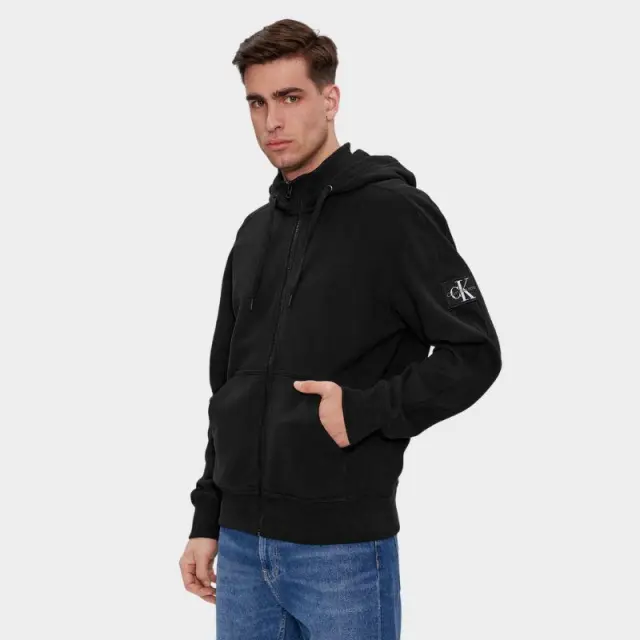 Calvin Klein - Ανδρική Ζακέτα Badge HWK Zip-Through με Φερμουάρ και Κουκούλα Regular Fit J30J324956-BEH Μαύρο - 2XL 2