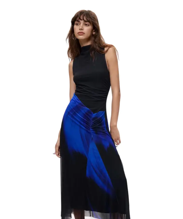 Desigual - Γυναικείο Midi Πλεκτό Φόρεμα Estambul 26WWVK26-5023 Μαύρο/ Μπλε 2