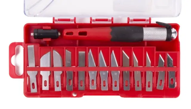 Precision hobbyknife set with LED 15 pieces