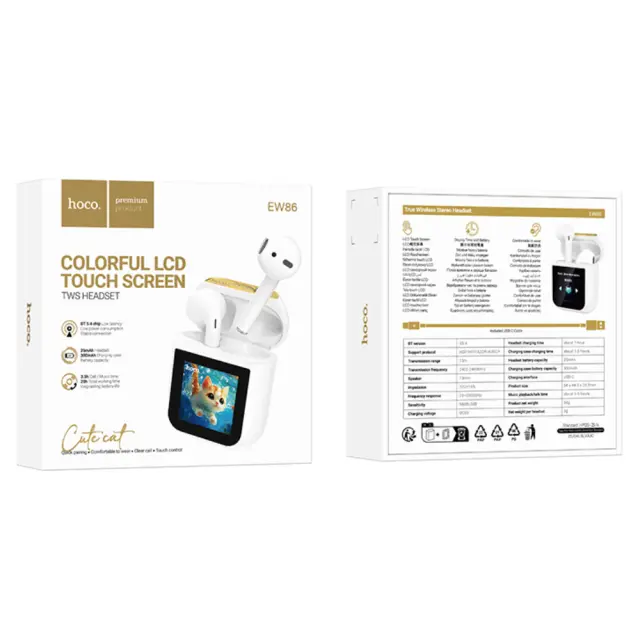 Wireless Hands Free Hoco EW86 Cat v5.4 300mAh 3.5 Ώρες Ομιλίας Σύστημα Εύρεσης Ακουστικού και Οθόνη Αφής Λευκά 2