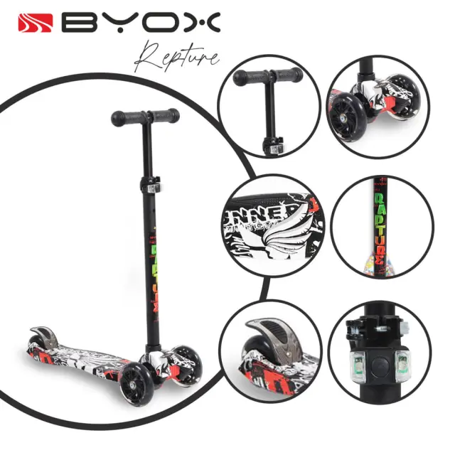 Byox Rapture Τρίτροχο Πατίνι με Φωτιζόμενες Ρόδες Black 3+ Ετών 2