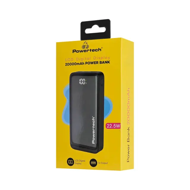 Powertech PT-1327 LCD Digital Display 20000 mAh Power Bank Ταχείας Φόρτισης Μαύρο 2