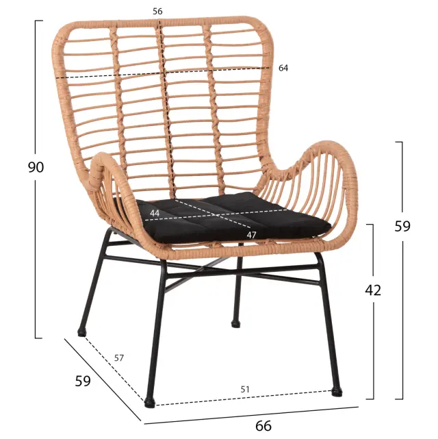 ΠΟΛΥΘΡΟΝΑ ΣΤΥΛ ΜΠΕΡΖΕΡΑΣ FB95704.11 P.E.RATTAN ΜΠΕΖ-ΜΑΥΡΟ ΜΕΤΑΛΛΟ 66x59x90Υεκ. 2