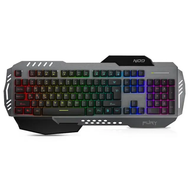 Ενσύρματο gaming πληκτρολόγιο, με RGB LED οπίσθιο φωτισμό, επιφάνεια από αλουμίνιο και palm rest.