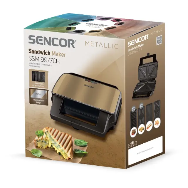 Τοστιέρα με 4 Αποσπώμενες Πλάκες CoolTouch Sencor SSM 9977CH Χρυσαφί 2