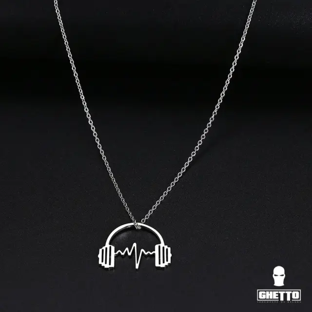 Ghetto Headphone Shape Music Hip Hop Necklace Stainless Steel Silver