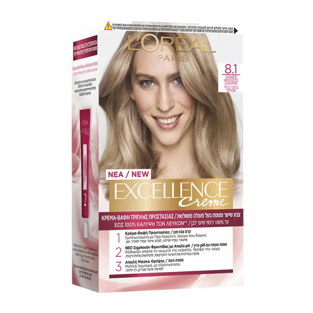 Excellence Creme Μόνιμη Βαφή Μαλλιών 8.1 Ξανθό Ανοιχτό Σαντρέ 48ml