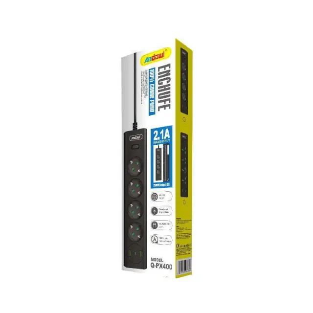 Andowl Πολύπριζο 4 Θέσεων + 2 USB Θύρες με Διακόπτη Q-PX400