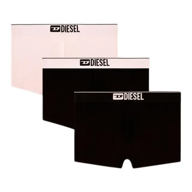 Diesel Ανδρικό Boxer Plain Logo Damien - Τριπλό Πακέτο, Χρώμα Μαύρο-Ροζ - XL