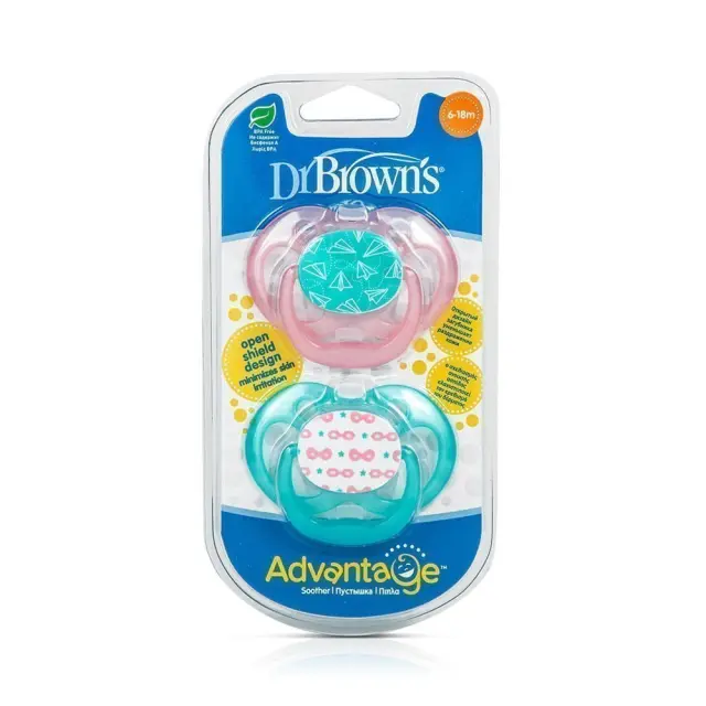 Dr. Brown's Advantage Πιπίλα Σιλικόνης για Κορίτσι, Επίπεδο 2, 6-12 Μηνών, 2τμχ