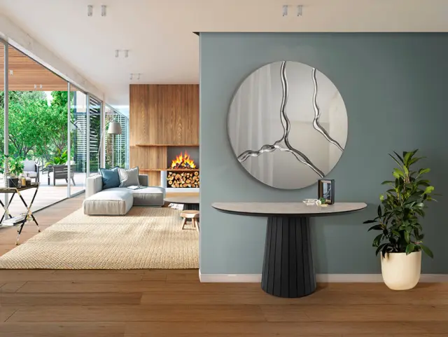 Κονσόλα Koria 599481 Matt Stone με μαύρο MDF 130×80×42 cm Πέτρα 2