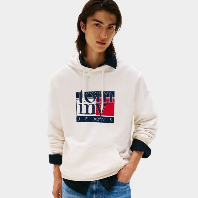 Tommy Hilfiger - Ανδρικό Φούτερ με Κουκούλα Regular Fit DM0DM22092-YBH Λευκό - XL