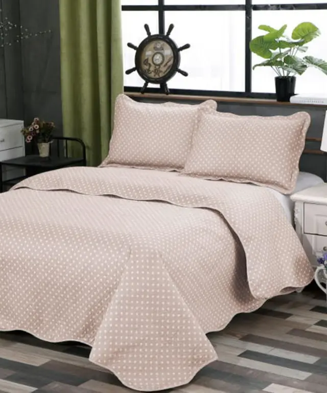 ΚΟΥΒΕΡΛΙ σετ (220cm x 240cm + 2 x 50cm x 70cm) dot beige - -