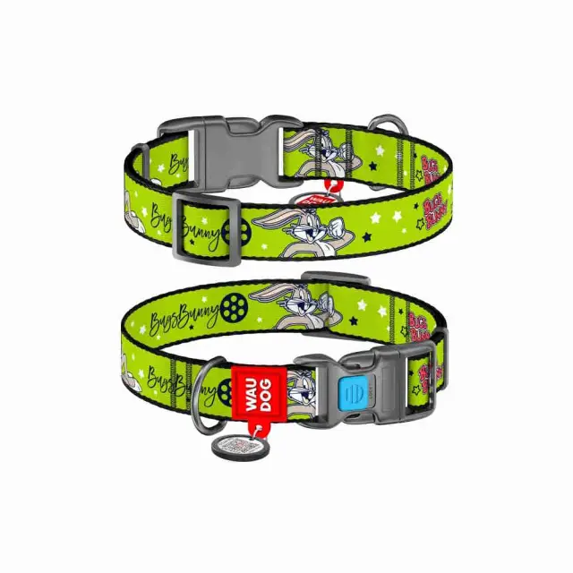 Wau Dog Περιλαίμιο με Smart ID & Πλαστικό Κούμπωμα Looney 5 (25mm x 35 58cm) Πράσινο - XL