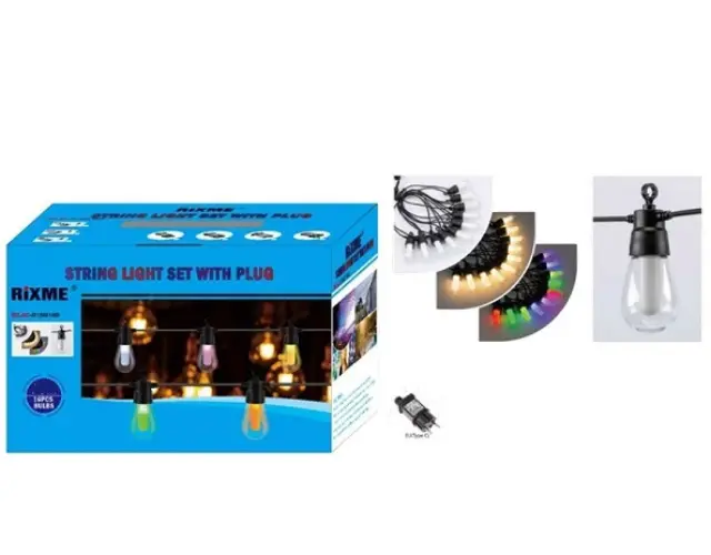 LED Αδιάβροχη Γιρλάντα 220V με 10 Λάμπες 10m RGB/Θερμό Λευκό και 9 Λειτουργίες RZ-211