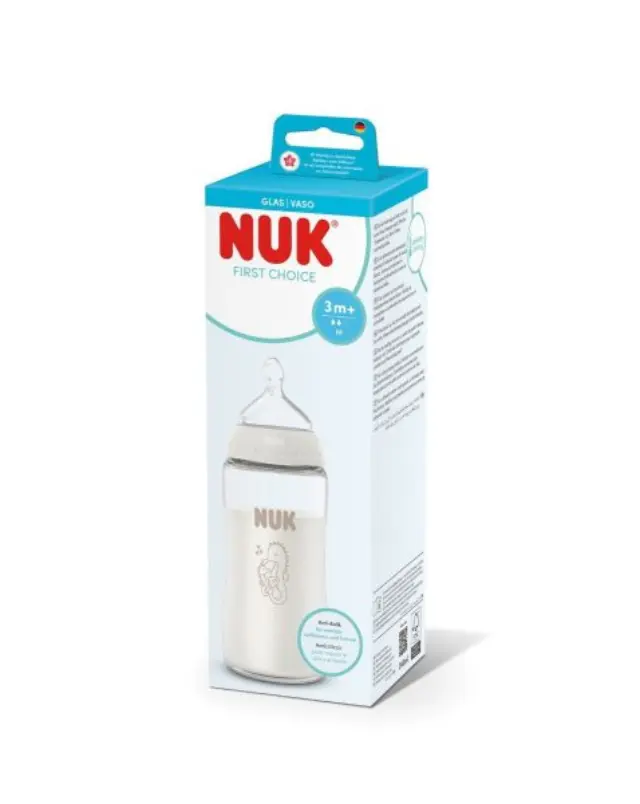 NUK First Choice Γυάλινο Μπιμπερό Temperature Control με Θηλή Σιλικόνης Μέγεθος Μ για 3+ μηνών, 240ml 2