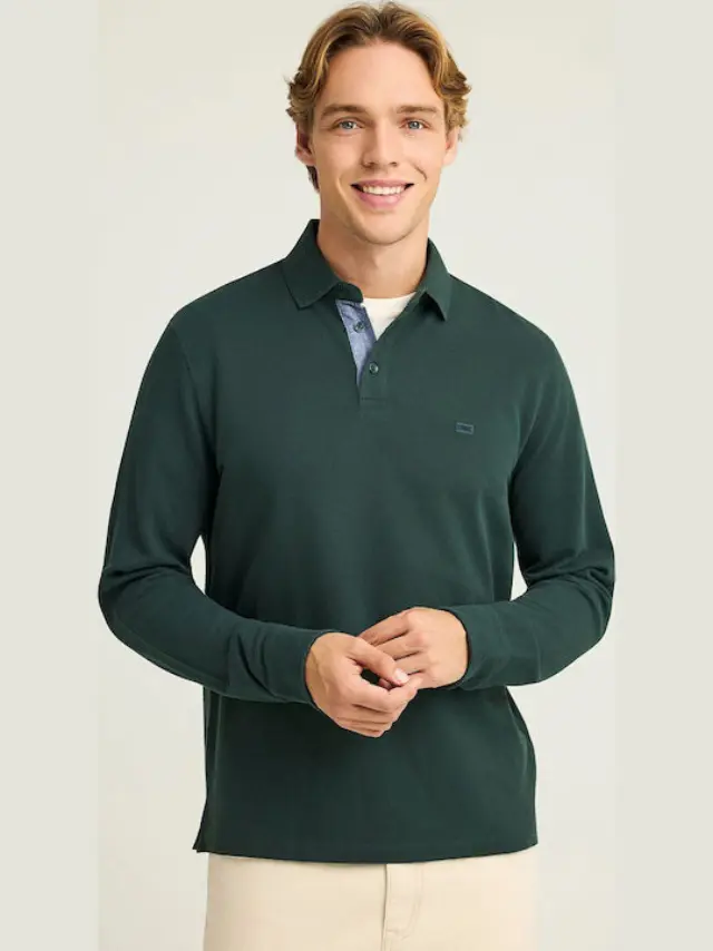 Funky Buddha Polo Long Sleeve Blouse Pine Green FBM012-001-11 - 3XL