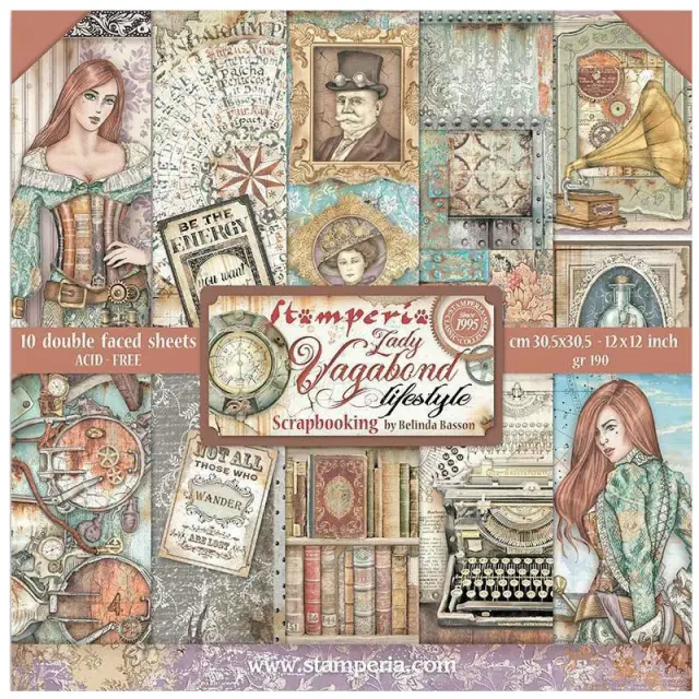 Σετ 10 Χαρτιά Scrapbooking Stamperia Διπλής Όψης - Lady Vagabond Lifestyle - 30x30cm