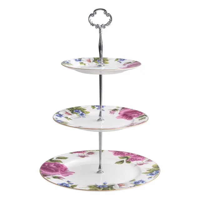 Beauty Home Ταρτιέρα τριόροφη πορσελάνης Eternal Art 7719 Σχέδιο Λουλούδι 2
