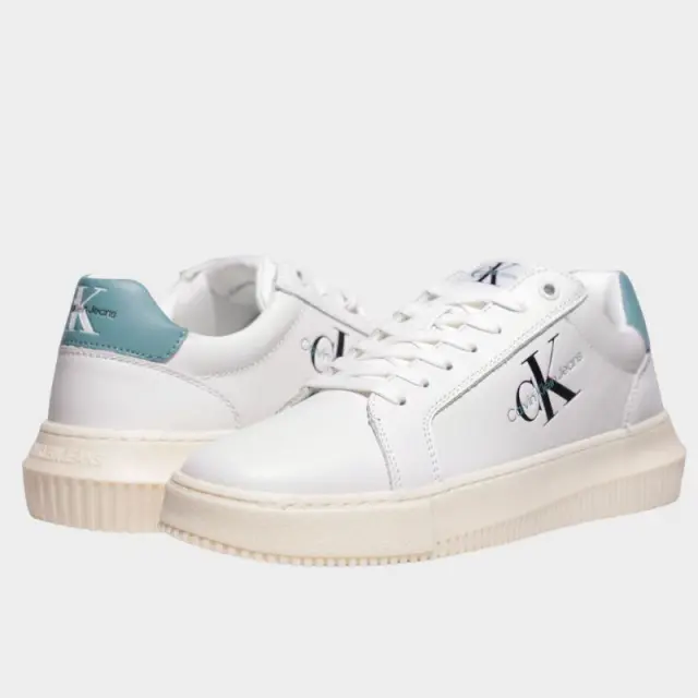 Calvin Klein - Cupsole Mono Lth Ανδρικά Chunky Sneakers YM0YM00681-01T Λευκό/Τιρκουάζ - 46 2