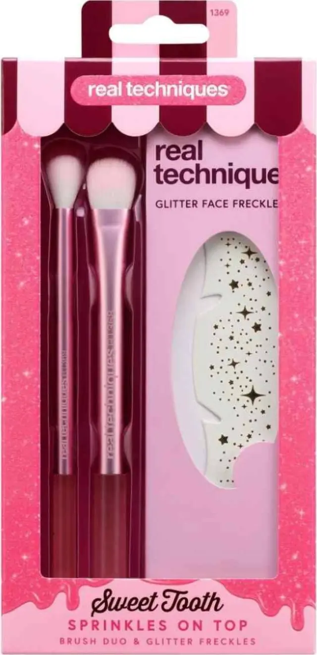 Real Techniques Sweet Tooth Sprinkles On Top Trio Σετ Πινέλων Μακιγιάζ Για Τα Μάτια Και Αυτοκόλλητα Glitter 3τμχ