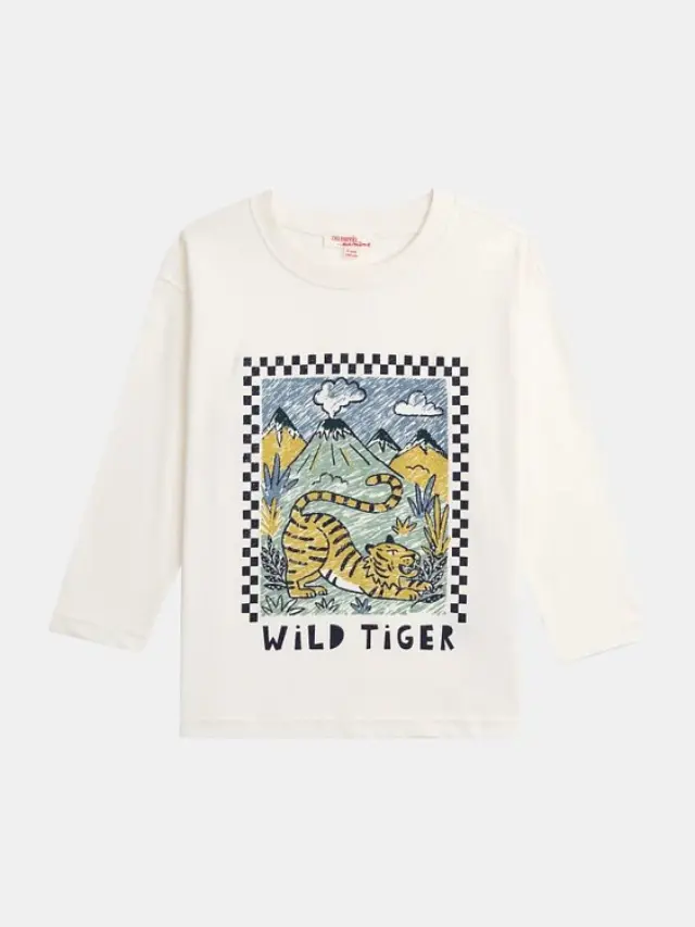 Παιδική Μπλούζα για Αγόρια Tiger Safari ΛΕΥΚΟ