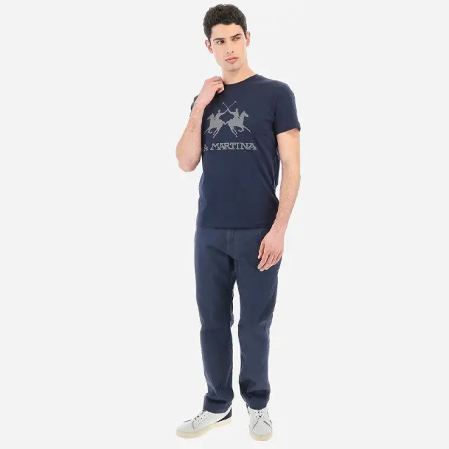 La Martina - Ανδρικό T-Shirt Regular Fit CCMR05-JS206-07017 Μπλε - 2XL 3