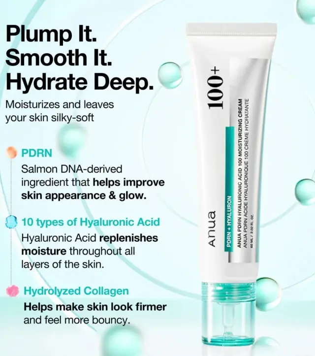 Anua PDRN Hyaluronic Acid 100 Κρέμα Προσώπου για Ενυδάτωση, Σύσφιξη & Ανάπλαση με Υαλουρονικό Οξύ & Κολλαγόνο 60ml 2