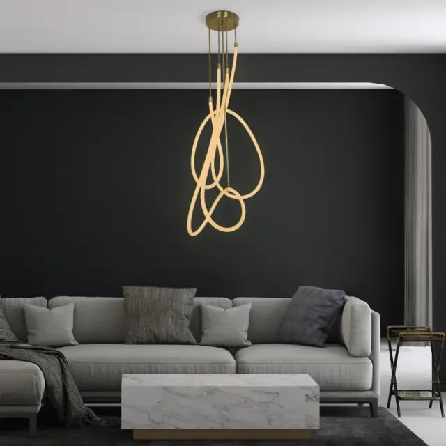 LED Κρεμαστό Φωτιστικό Οροφής GLOW 85Watt CCT με Χειριστήριο σε Χρυσό Πλατίνα και Λευκό Νήμα KLV-101-0154